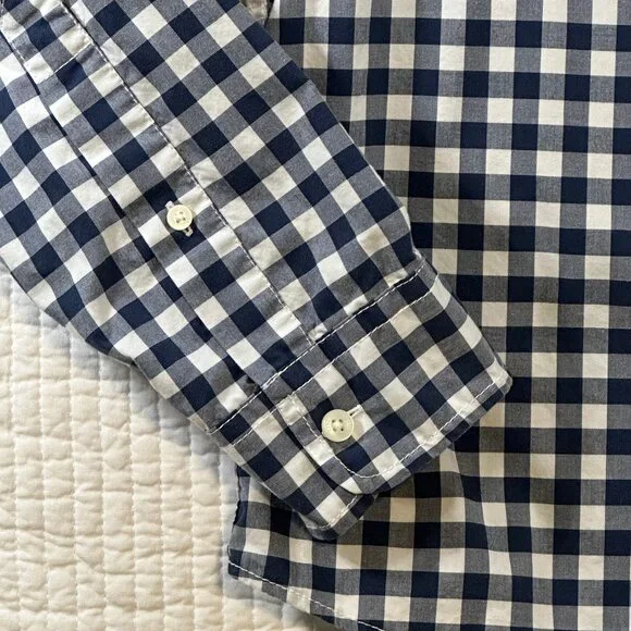 Hollister Navy Blue White Check Long Sleeve Preppy Button Down Shirt Size M - Picture 7 of 10